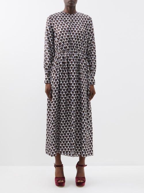 Biyan - Larasita Printed-silk Maxi Dress - Womens - Navy
