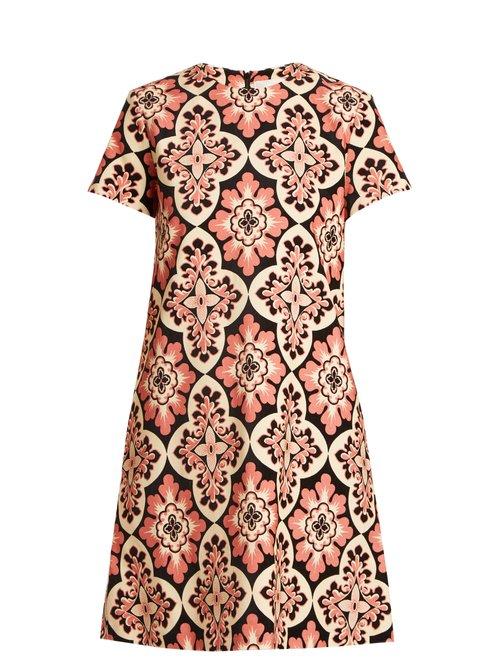 Matchesfashion.com La Doublej - Tile Print Cotton Velvet Dress - Womens - Pink Multi