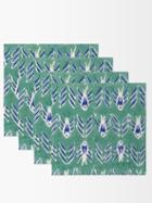 Les Ottomans - Set Of Four Ikat Peacock-feather Cotton Placemats - Green