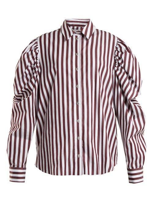 Matchesfashion.com Marques'almeida - Puff Sleeved Striped Cotton Shirt - Womens - Burgundy White
