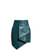 Matchesfashion.com Alexandre Vauthier - High Rise Asymmetric Hem Leather Skirt - Womens - Blue