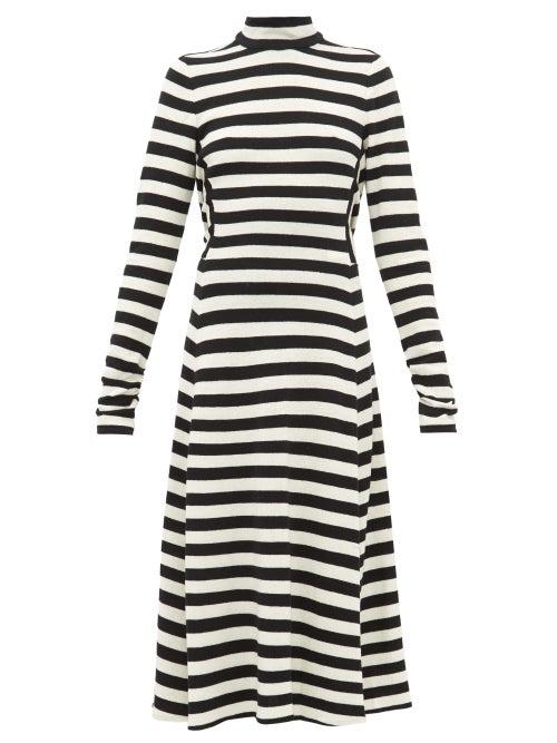 Matchesfashion.com Marc Jacobs - Striped Wool Blend Knit Midi Dress - Womens - Black White