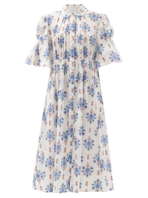 Matchesfashion.com Evi Grintela - Puff-sleeve Floral-print Cotton Midi Dress - Womens - White Print