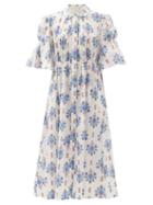 Matchesfashion.com Evi Grintela - Puff-sleeve Floral-print Cotton Midi Dress - Womens - White Print