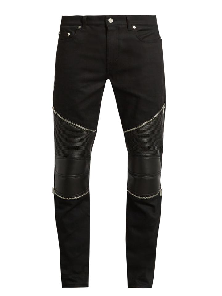 Saint Laurent Contrast-panel Skinny Biker Jeans