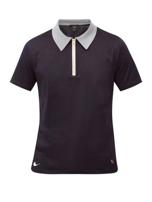Matchesfashion.com Dunhill - Zip-collar Mercerised-cotton Polo Shirt - Mens - Navy