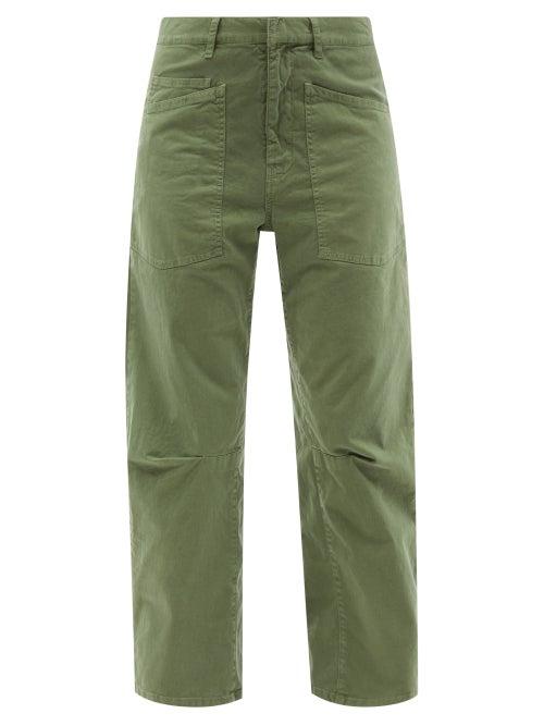 Nili Lotan - Shon High-rise Cotton-twill Cropped-leg Trousers - Womens - Khaki