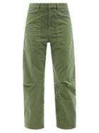 Nili Lotan - Shon High-rise Cotton-twill Cropped-leg Trousers - Womens - Khaki