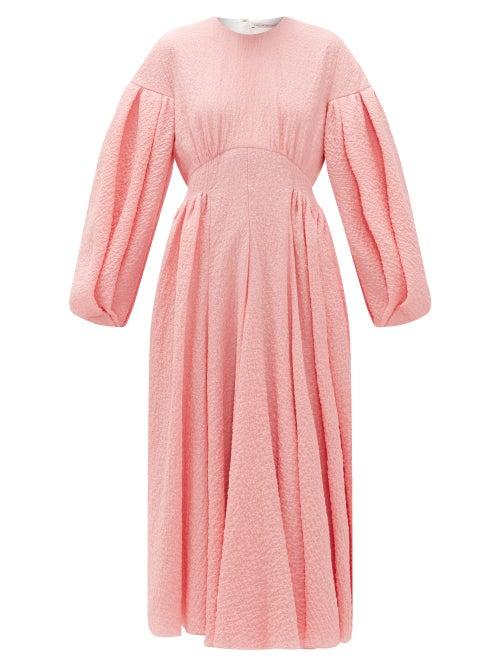 Matchesfashion.com Emilia Wickstead - Raquel Balloon-sleeve Cotton-blend Cloqu Dress - Womens - Pink