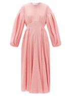 Matchesfashion.com Emilia Wickstead - Raquel Balloon-sleeve Cotton-blend Cloqu Dress - Womens - Pink