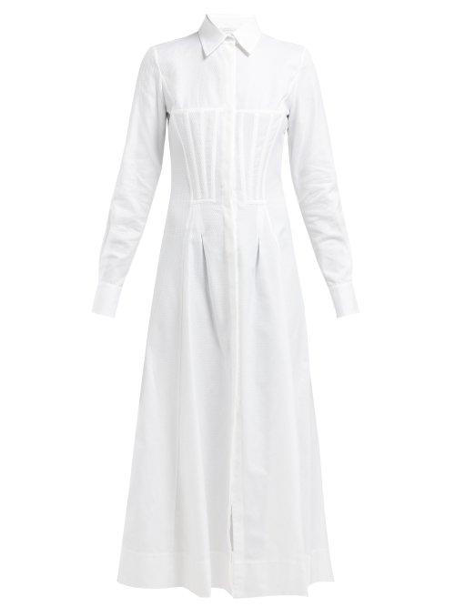 Matchesfashion.com Gabriela Hearst - Eugene Corset Cotton Shirtdress - Womens - White