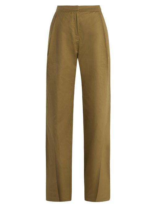 Matchesfashion.com Palmer//harding - Wide Leg Pleated Cuff Cotton Chino Trousers - Womens - Beige
