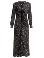 Matchesfashion.com Miu Miu - Star Print Ruffled Silk Midi Dress - Womens - Black Multi