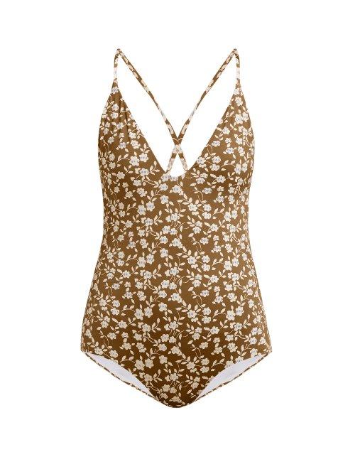 Matchesfashion.com Dodo Bar Or - Tata Floral Print Plunge Swimsuit - Womens - Green Print
