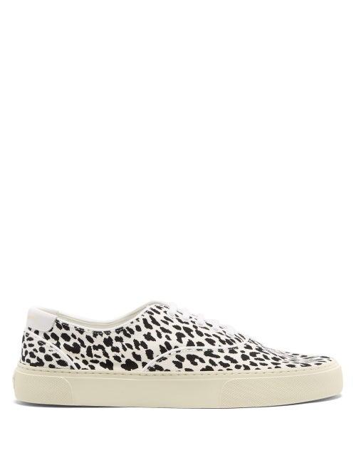 Matchesfashion.com Saint Laurent - Venice Leopard-print Canvas Trainers - Mens - White Black