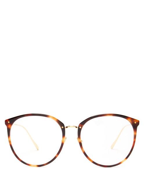 Matchesfashion.com Linda Farrow - Kings Round Acetate & 18kt Gold-plated Glasses - Womens - Brown