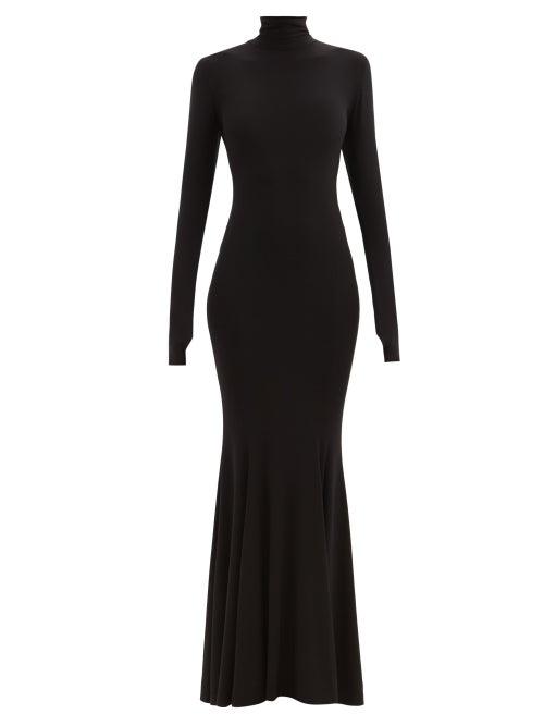 Norma Kamali - Turtle Lattice-back Jersey Maxi Dress - Womens - Black