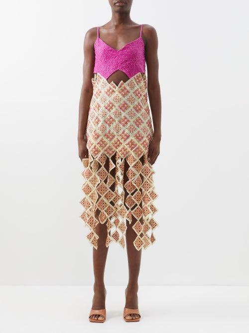 Lisa Folawiyo - Fetti Beaded Lace Midi Dress - Womens - Pink