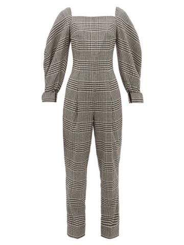 Matchesfashion.com Emilia Wickstead - Elsie Prince Of Wales Check Wool Blend Jumpsuit - Womens - Black White