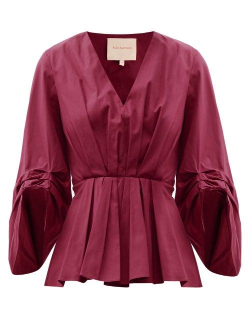 Matchesfashion.com Roksanda - Berra Balloon-sleeve Cotton-poplin Blouse - Womens - Pink