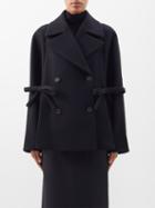 Valentino - Bow-trim Double-breasted Wool-blend Peacoat - Womens - Black
