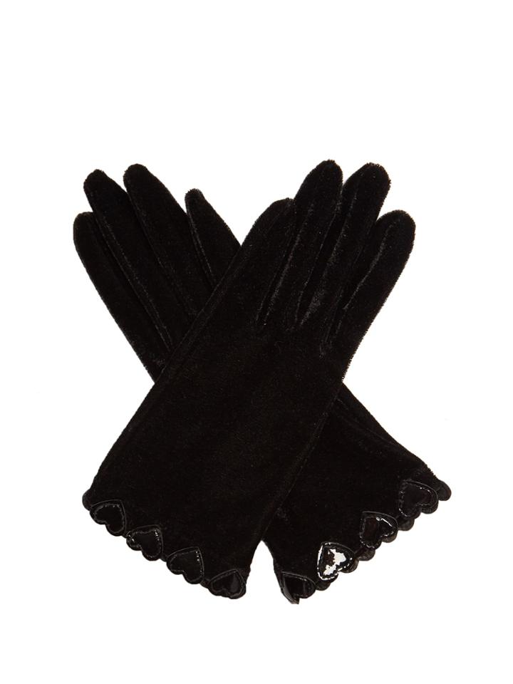 Agnelle Heart-appliqu Velvet Gloves
