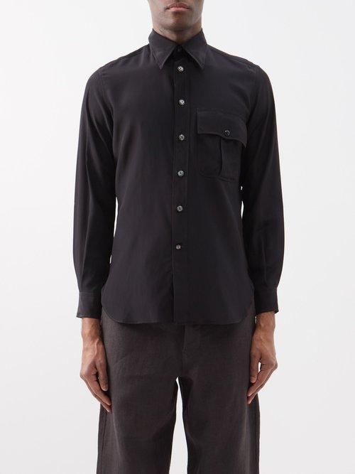 L.e.j - Patch-pocket Silk Crepe De Chine Shirt - Mens - Black