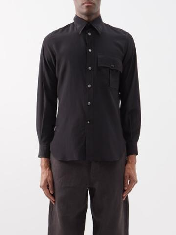 L.e.j - Patch-pocket Silk Crepe De Chine Shirt - Mens - Black
