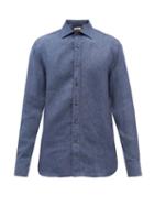 120 Lino 120% Lino - Linen Shirt - Mens - Navy