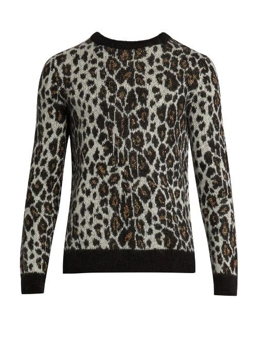 Saint Laurent Leopard-print Crew-neck Mohair-blend Sweater
