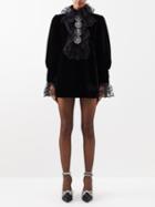 Richard Quinn - Floral-lace Velvet Mini Dress - Womens - Black