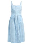 Matchesfashion.com Hvn - Laura Gingham Cotton Midi Dress - Womens - Blue Multi