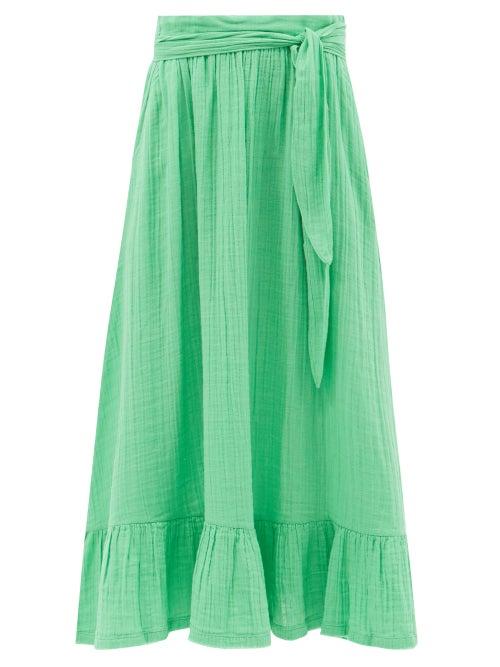 Anaak - Betye Crinkled Cotton-voile Midi Skirt - Womens - Green