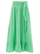Anaak - Betye Crinkled Cotton-voile Midi Skirt - Womens - Green
