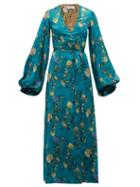Matchesfashion.com Adriana Iglesias - Floral Printed Silk Blend Wrap Dress - Womens - Blue Multi
