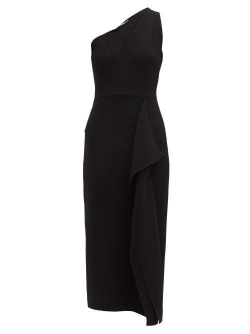 Matchesfashion.com Roland Mouret - Rivoli One Shoulder Wool Crepe Midi Dress - Womens - Black