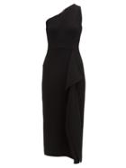 Matchesfashion.com Roland Mouret - Rivoli One Shoulder Wool Crepe Midi Dress - Womens - Black