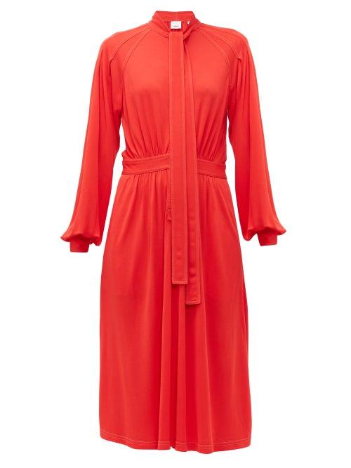 Matchesfashion.com Burberry - Haima Pussy Bow Jersey Midi Dress - Womens - Red