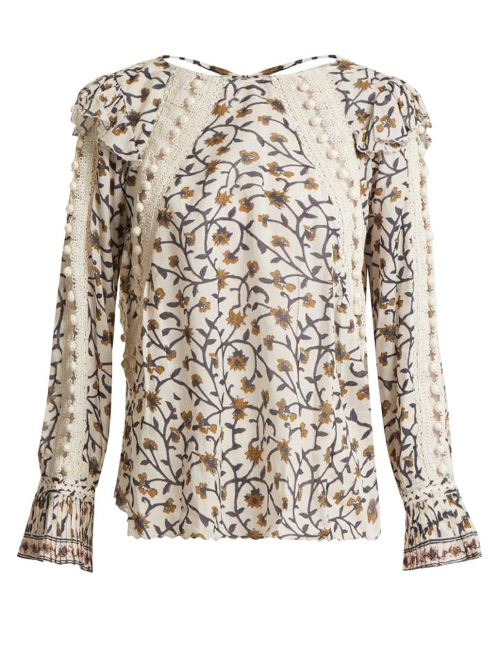 Sea Esther Floral-print Pompom-embellished Blouse