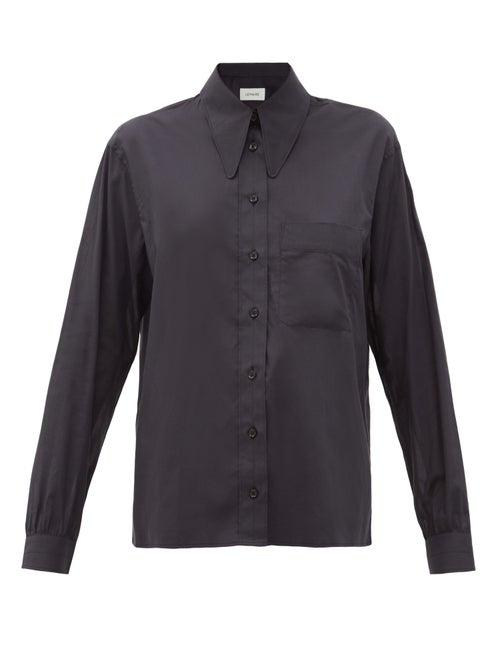 Matchesfashion.com Lemaire - Exaggerated-collar Silk-blend Batiste Shirt - Womens - Black