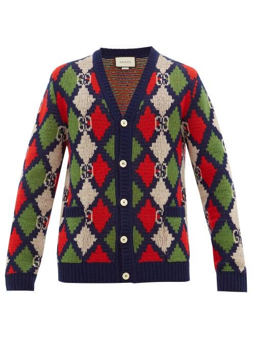 Matchesfashion.com Gucci - Gg-logo Argyle Wool Cardigan - Mens - Multi