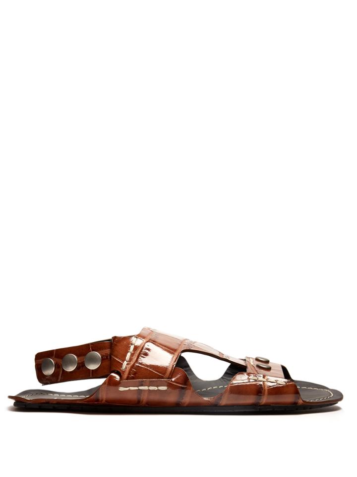 Joseph Crocodile-effect Leather Flat Sandals