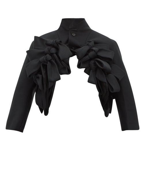 Matchesfashion.com Noir Kei Ninomiya - Bow Trim Cropped Wool Twill Jacket - Womens - Black