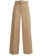 Matchesfashion.com Oscar De La Renta - High Rise Wide Leg Cotton Blend Trousers - Womens - Tan