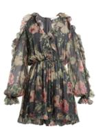 Matchesfashion.com Zimmermann - Iris Floral Printed Sheer Silk Playsuit - Womens - Charcoal Print
