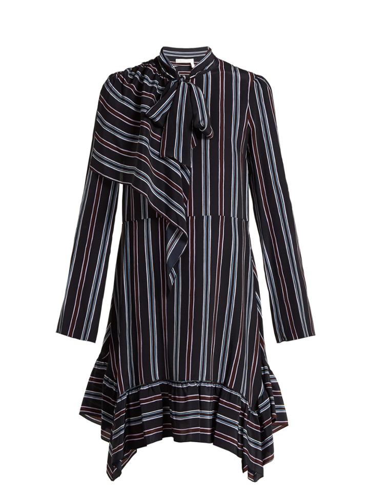 See By Chloé Striped Asymmetric Silk Mini Dress