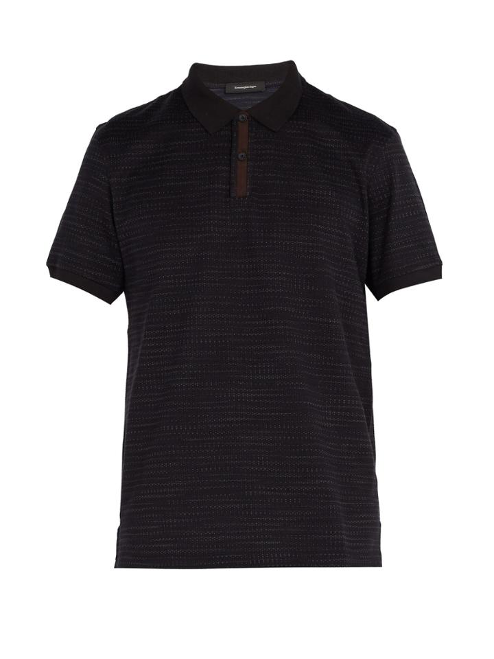 Ermenegildo Zegna Suede Placket Cotton Polo Shirt