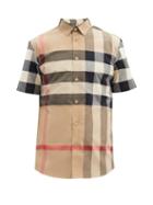 Matchesfashion.com Burberry - Somerton Macro-check Cotton-blend Shirt - Mens - Beige