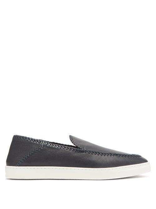 Matchesfashion.com Giorgio Armani - Whipstitched Collapsible-heel Leather Loafers - Mens - Navy