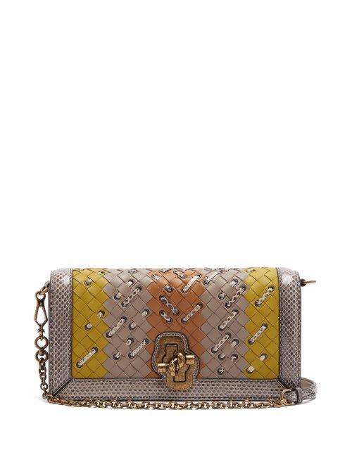 Matchesfashion.com Bottega Veneta - Olimpia Knot Intrecciato Leather Clutch - Womens - Grey Multi